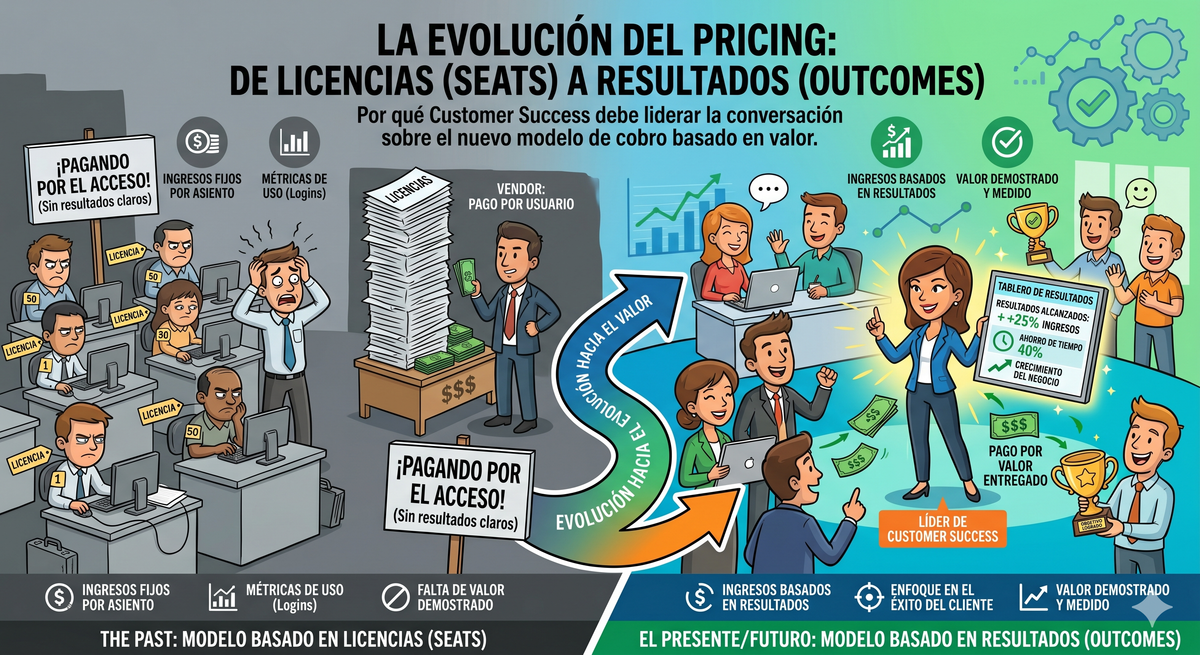 La evolución del Pricing: De Licencias (Seats) a Resultados (Outcomes). Por qué Customer Success debe liderar la conversación sobre el nuevo modelo de cobro basado en valor