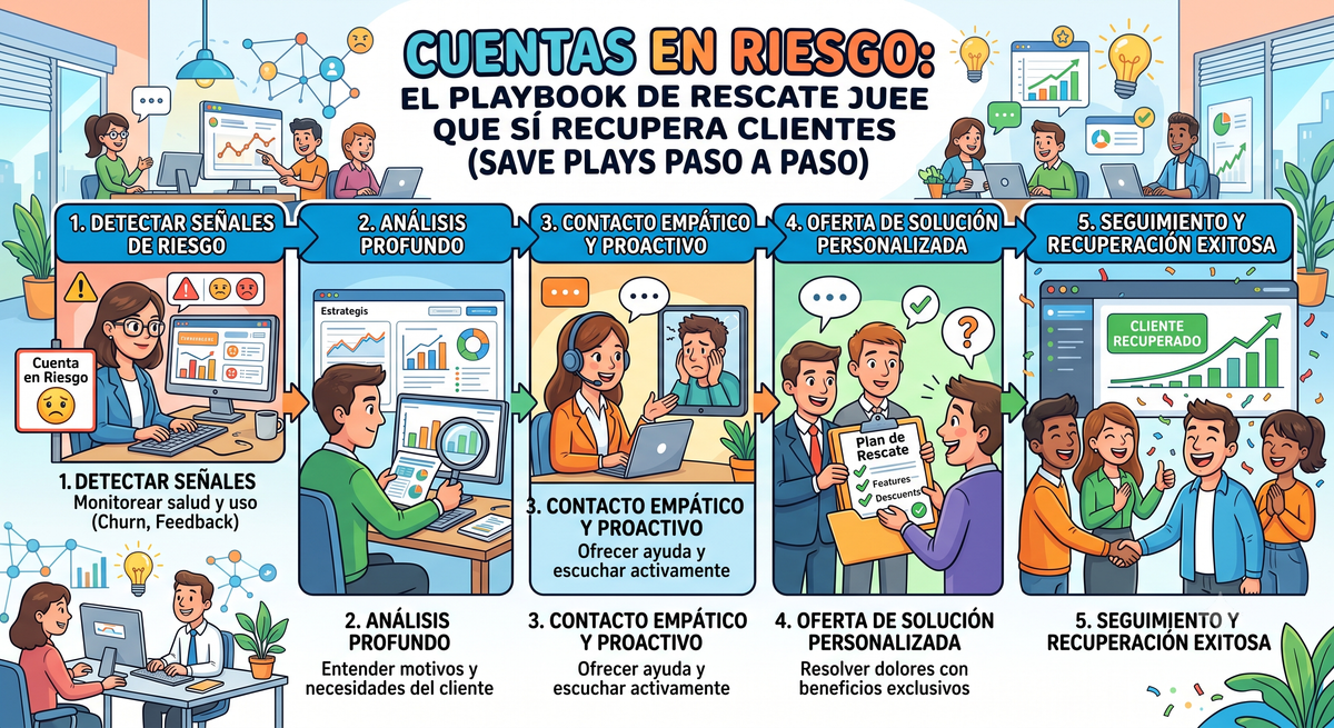 Cuentas en riesgo: el playbook de rescate que sí recupera clientes (save plays paso a paso)