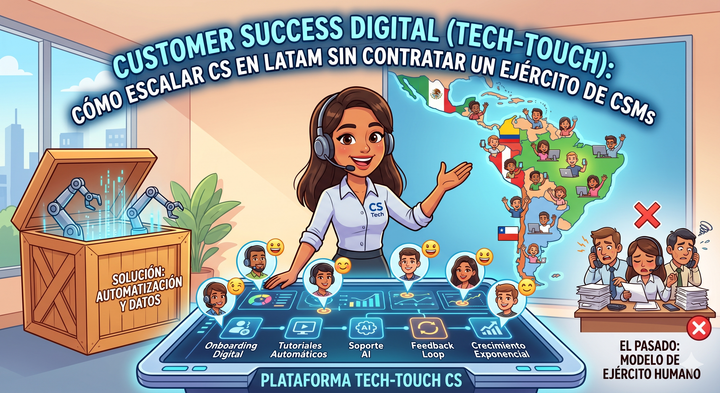 Customer Success digital (tech-touch): cómo escalar CS en LATAM sin contratar un ejército de CSMs