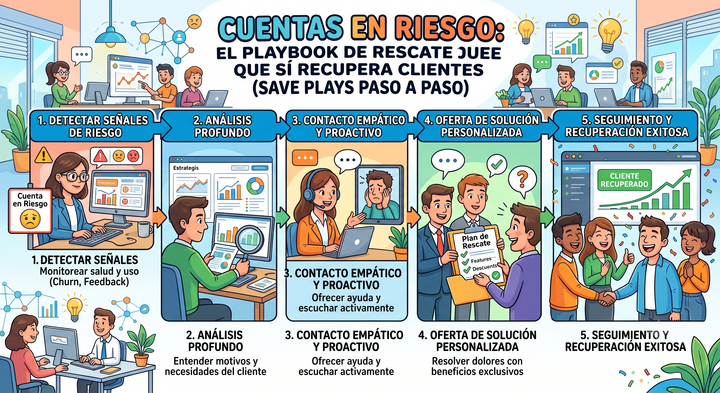 Cuentas en riesgo: el playbook de rescate que sí recupera clientes (save plays paso a paso)